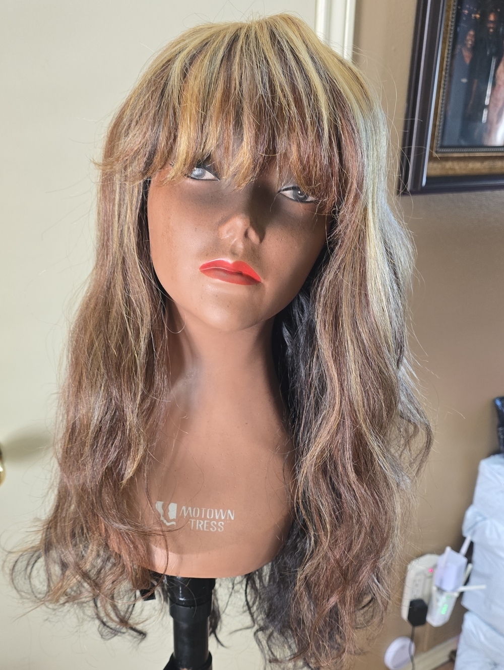 Long Wavy Blonde-Brown Wig with Bangs